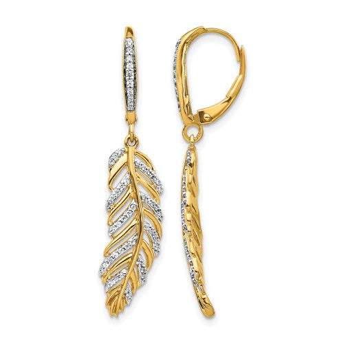 14k-diamond-fancy-feather-leverback-earrings-SolomonJeweler-Wichita-KS-CustomJewelry