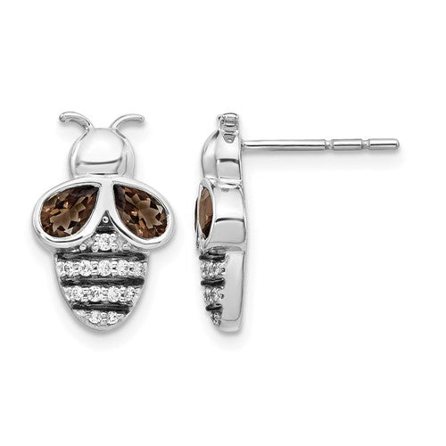 14k-white-gold-diamond-and-smokey-quartz-bee-earrings-SolomonJeweler-Wichita-KS-CustomJewelry