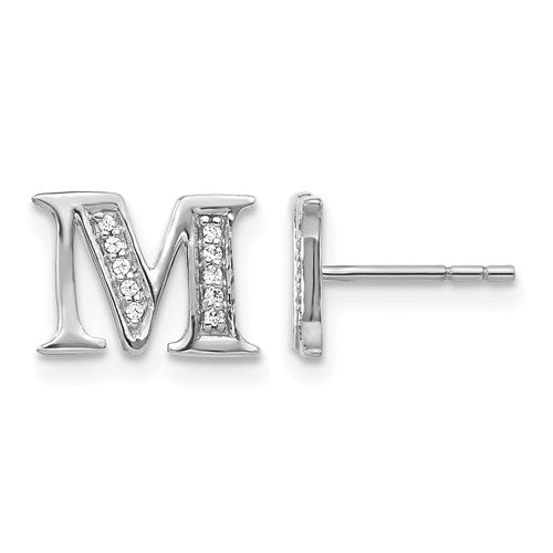 14k-white-gold-diamond-initial-m-earrings-SolomonJeweler-Wichita-KS-CustomJewelry