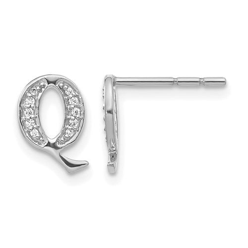 14k-white-gold-diamond-initial-q-earrings-SolomonJeweler-Wichita-KS-CustomJewelry