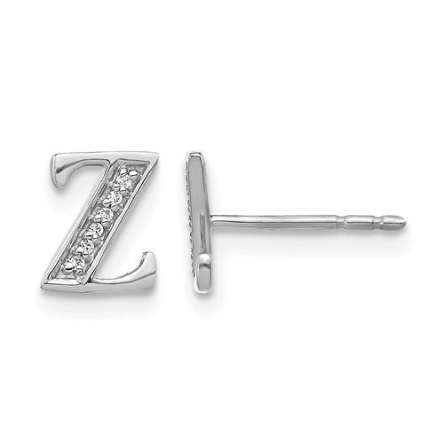 14k-white-gold-diamond-initial-z-earrings-SolomonJeweler-Wichita-KS-CustomJewelry