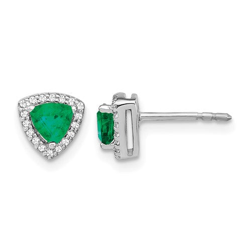 14k-white-gold-trillion-emerald-and-diamond-halo-earrings-SolomonJeweler-Wichita-KS-CustomJewelry