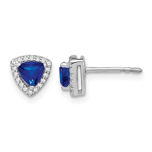 14k-white-gold-trillion-sapphire-and-diamond-halo-earrings-SolomonJeweler-Wichita-KS-CustomJewelry