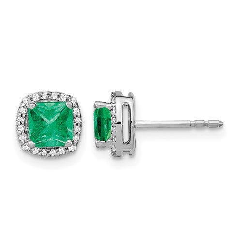 14k-white-gold-cushion-emerald-and-diamond-halo-earrings-SolomonJeweler-Wichita-KS-CustomJewelry