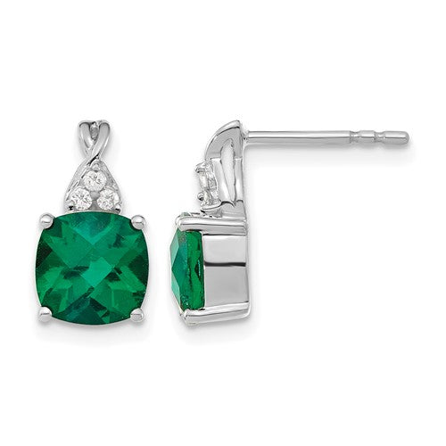14k-white-gold-checkerboard-created-emerald-and-diamond-earrings-SolomonJeweler-Wichita-KS-CustomJewelry