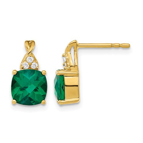 14k-checkerboard-created-emerald-and-diamond-earrings-SolomonJeweler-Wichita-KS-CustomJewelry