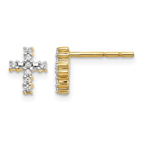14k-gold-polished-diamond-cross-post-earrings-SolomonJeweler-Wichita-KS-CustomJewelry