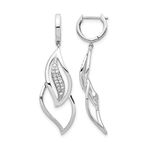 14k-white-gold-diamond-hinged-hoop-leaf-design-dangle-earrings-SolomonJeweler-Wichita-KS-CustomJewelry