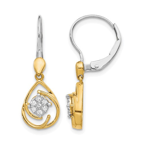 14k-two-tone-diamond-teardrop-dangle-leverback-earrings-SolomonJeweler-Wichita-KS-CustomJewelry