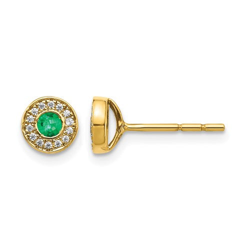 14k-gold-diamond-and-emerald-halo-post-earrings-SolomonJeweler-Wichita-KS-CustomJewelry