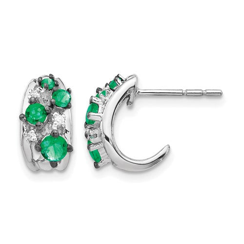 14k-white-gold-diamond-and-emerald-polished-post-hoop-earrings-SolomonJeweler-Wichita-KS-CustomJewelry