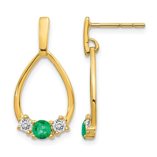 14k-emerald-and-white-sapphire-post-dangle-earrings-SolomonJeweler-Wichita-KS-CustomJewelry