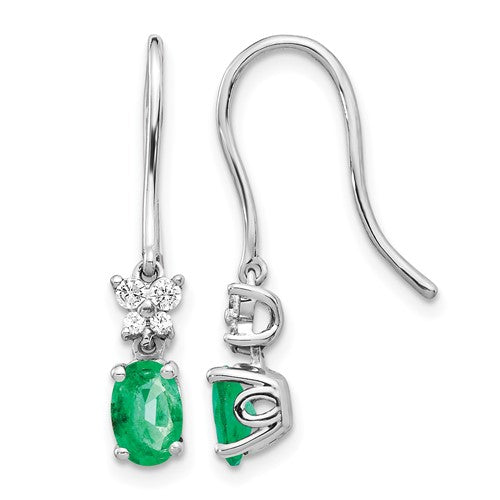 14k-white-gold-1-8ct-diamond-and-oval-emerald-dangle-earrings-SolomonJeweler-Wichita-KS-CustomJewelry