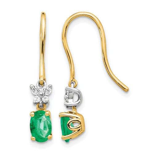 14k-two-tone-1-8ct-diamond-and-oval-emerald-shepherd-hook-earrings-SolomonJeweler-Wichita-KS-CustomJewelry