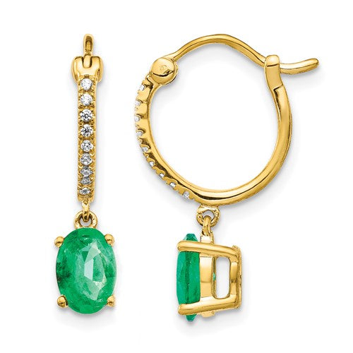 14k-1-10ct-diamond-and-emerald-dangle-hoop-earrings-SolomonJeweler-Wichita-KS-CustomJewelry