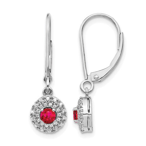 14k-white-gold-diamond-halo-ruby-leverback-dangle-earrings-SolomonJeweler-Wichita-KS-CustomJewelry