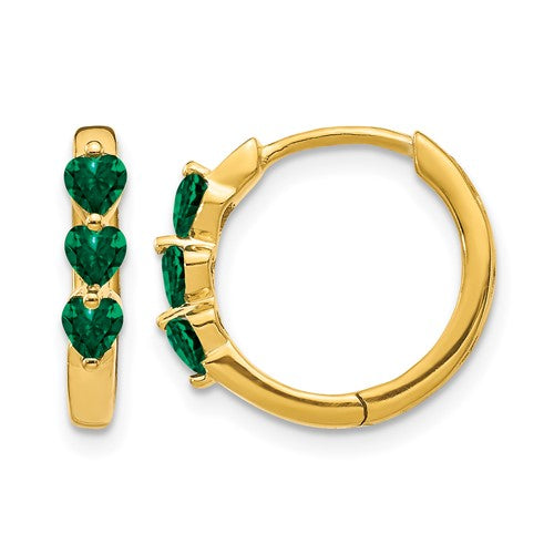 14k-created-emerald-polished-hinged-hoop-earrings-SolomonJeweler-Wichita-KS-CustomJewelry