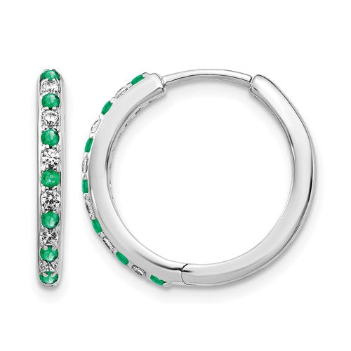 14k-white-gold-diamond-and-emerald-hinged-hoop-earrings-SolomonJeweler-Wichita-KS-CustomJewelry