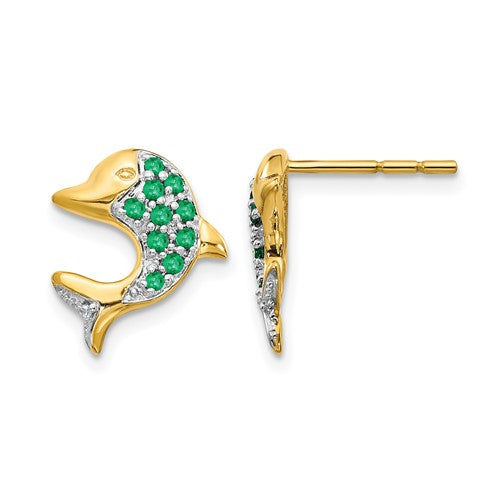 14k-and-rhodium-emerald-and-diamond-dolphin-post-earrings-SolomonJeweler-Wichita-KS-CustomJewelry