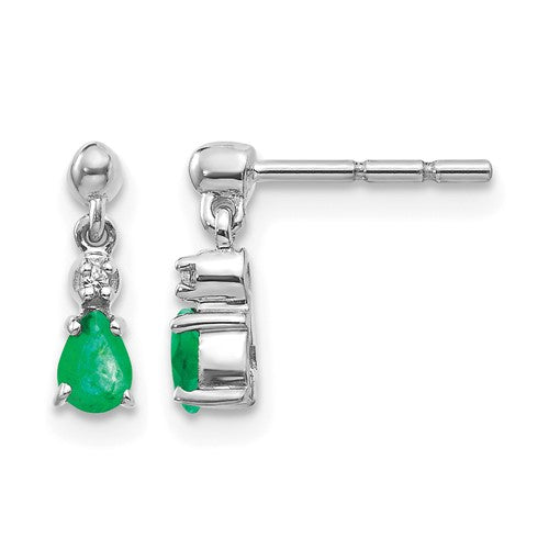 14k-white-gold-emerald-and-diamond-dangle-post-earrings-SolomonJeweler-Wichita-KS-CustomJewelry