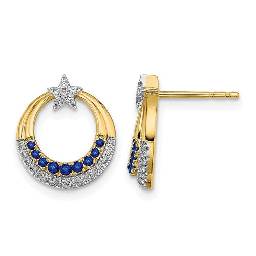 14k-polished-sapphire-and-diamond-star-and-circle-post-earrings-SolomonJeweler-Wichita-KS-CustomJewelry
