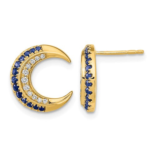 14k-polished-moon-sapphire-and-diamond-post-earrings-SolomonJeweler-Wichita-KS-CustomJewelry
