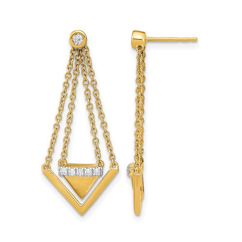 14k-satin-polished-diamond-triangle-chain-dangle-post-earrings-SolomonJeweler-Wichita-KS-CustomJewelry
