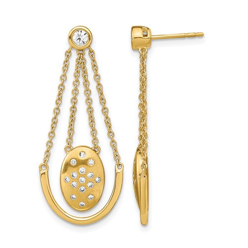 14k-satin-polished-diamond-oval-w-chain-dangle-post-earrings-SolomonJeweler-Wichita-KS-CustomJewelry