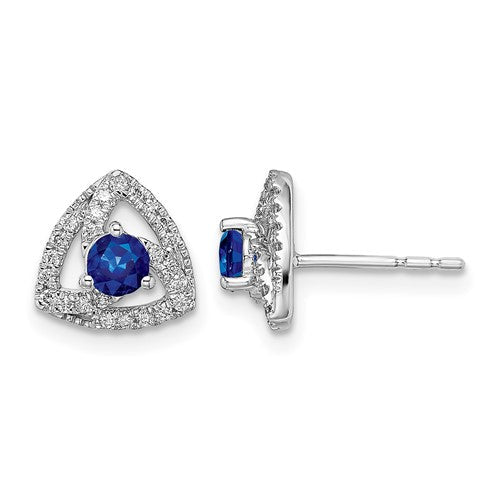 14k-white-gold-diamond-and-blue-sapphire-triangle-post-earrings-SolomonJeweler-Wichita-KS-CustomJewelry