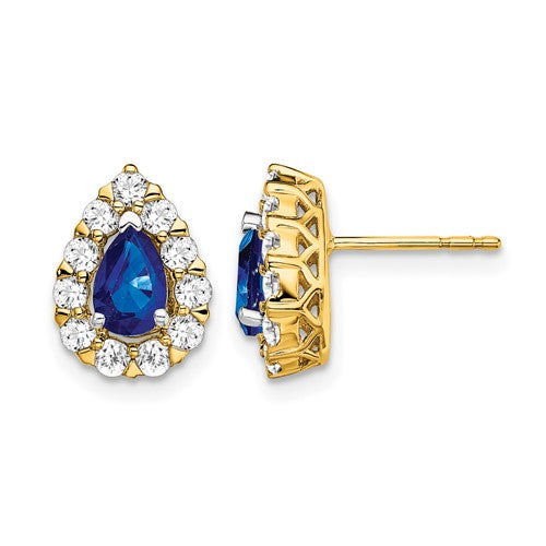 14k-pear-sapphire-and-diamond-halo-post-earrings-SolomonJeweler-Wichita-KS-CustomJewelry
