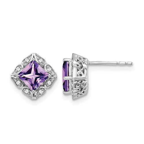 14k-white-gold-square-amethyst-and-diamond-earrings-SolomonJeweler-Wichita-KS-CustomJewelry