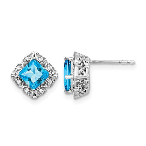 14k-white-gold-square-blue-topaz-and-diamond-earrings-SolomonJeweler-Wichita-KS-CustomJewelry