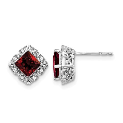 14k-white-gold-square-garnet-and-diamond-earrings-SolomonJeweler-Wichita-KS-CustomJewelry