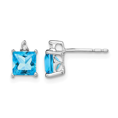 14k-white-gold-princess-blue-topaz-and-diamond-earrings-SolomonJeweler-Wichita-KS-CustomJewelry
