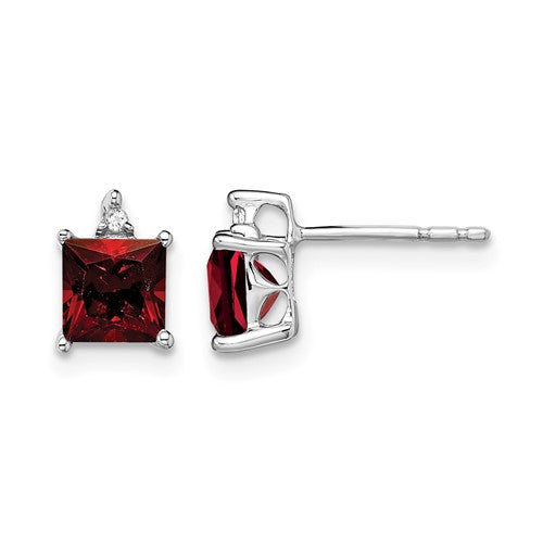 14k-white-gold-princess-garnet-and-diamond-earrings-SolomonJeweler-Wichita-KS-CustomJewelry