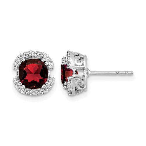 14k-white-gold-cushion-garnet-and-diamond-halo-earrings-SolomonJeweler-Wichita-KS-CustomJewelry