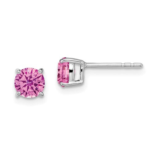 14k-white-gold-round-created-pink-sapphire-earrings-SolomonJeweler-Wichita-KS-CustomJewelry
