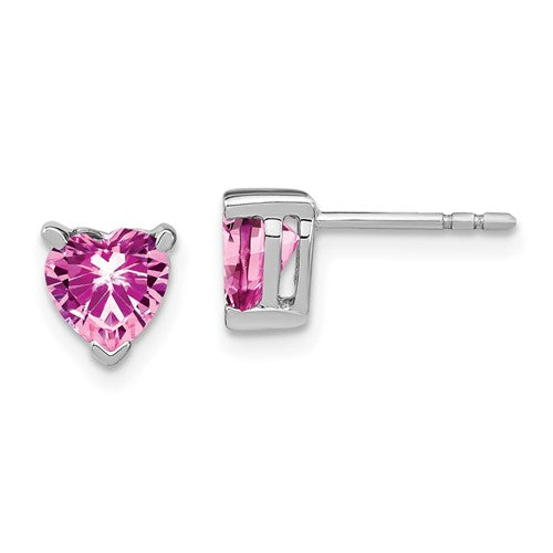 14k-white-gold-heart-created-pink-sapphire-earrings-SolomonJeweler-Wichita-KS-CustomJewelry