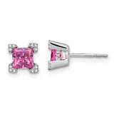 14k-white-gold-square-created-pink-sapphire-and-diamond-earrings-SolomonJeweler-Wichita-KS-CustomJewelry