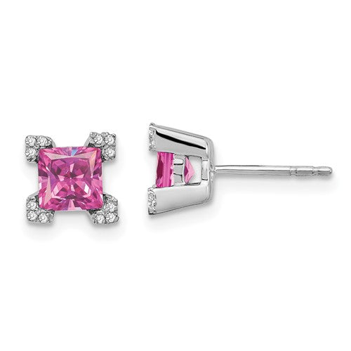 14k-white-gold-square-created-pink-sapphire-and-diamond-earrings-SolomonJeweler-Wichita-KS-CustomJewelry