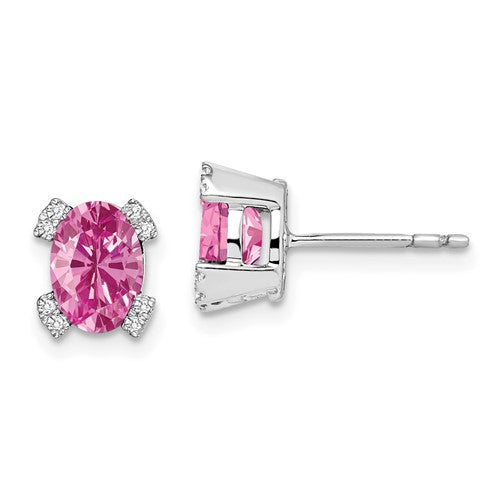 14k-white-gold-oval-created-pink-sapphire-and-diamond-earrings-SolomonJeweler-Wichita-KS-CustomJewelry