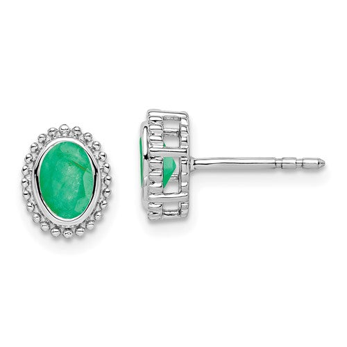 14k-white-gold-oval-emerald-post-earrings-SolomonJeweler-Wichita-KS-CustomJewelry