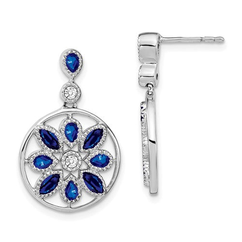 14k-white-gold-sapphire-and-diamond-floral-dangle-earrings-SolomonJeweler-Wichita-KS-CustomJewelry
