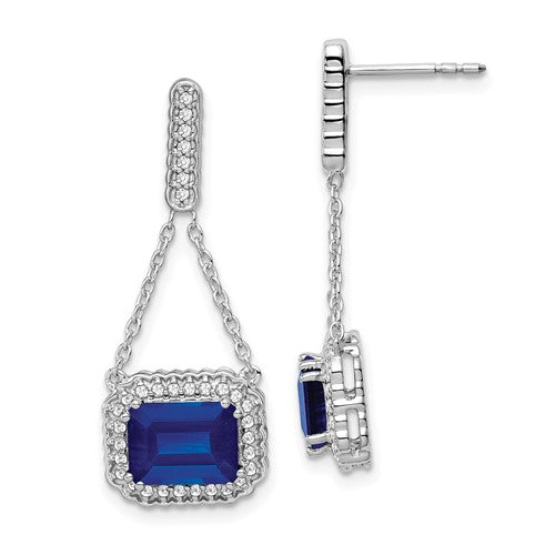 14k-white-gold-created-sapphire-and-diamond-dangle-earrings-SolomonJeweler-Wichita-KS-CustomJewelry