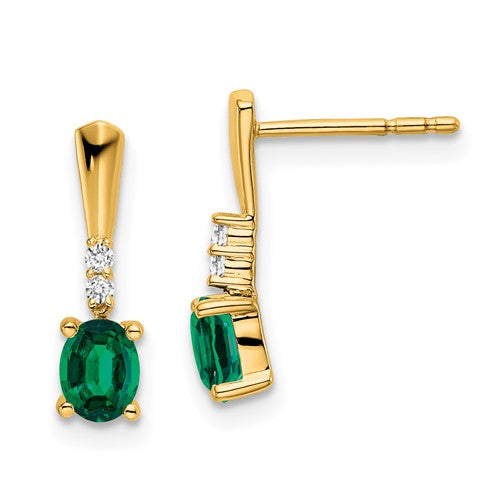 14k-oval-created-emerald-and-diamond-dangle-earrings-SolomonJeweler-Wichita-KS-CustomJewelry