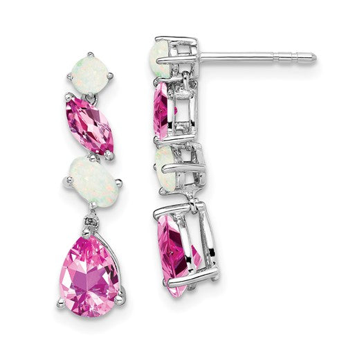 14k-white-gold-created-pink-sapphire-and-opal-dangle-earrings-SolomonJeweler-Wichita-KS-CustomJewelry