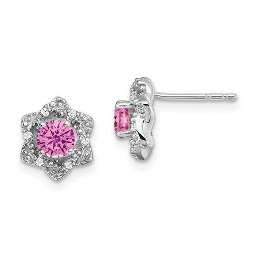 14k-white-gold-created-pink-sapphire-and-diamond-post-earrings-SolomonJeweler-Wichita-KS-CustomJewelry