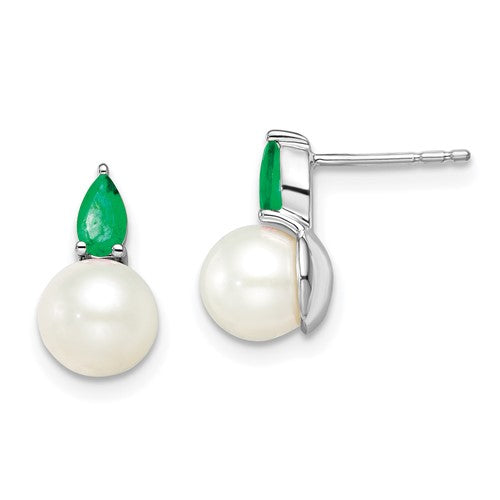 14k-white-gold-fwc-pearl-and-emerald-post-earrings-SolomonJeweler-Wichita-KS-CustomJewelry