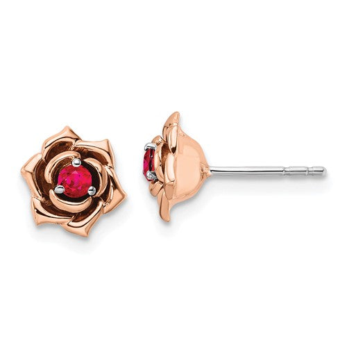 14k-two-tone-white-rose-ruby-flower-post-earrings-SolomonJeweler-Wichita-KS-CustomJewelry