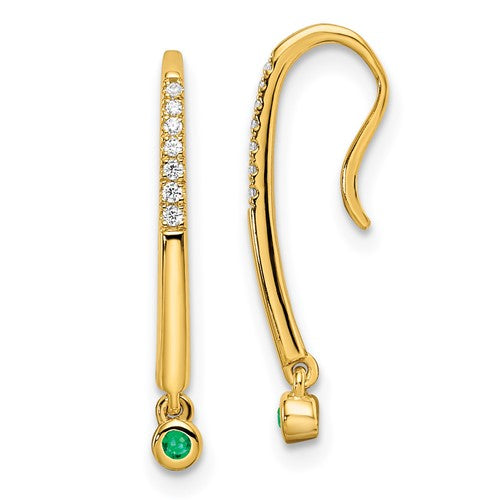 14k-polished-diamond-and-emerald-drop-wire-earrings-SolomonJeweler-Wichita-KS-CustomJewelry